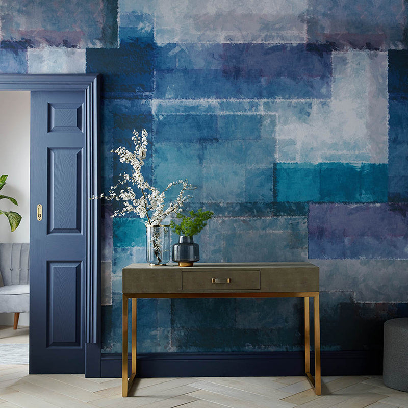 Mid-Century Tiles Painting Wall Mural Blue Moisture Resistant Wall Covering for Living Room Blue Clearhalo 'Wall Decor' 'Wall Mural' 1206962