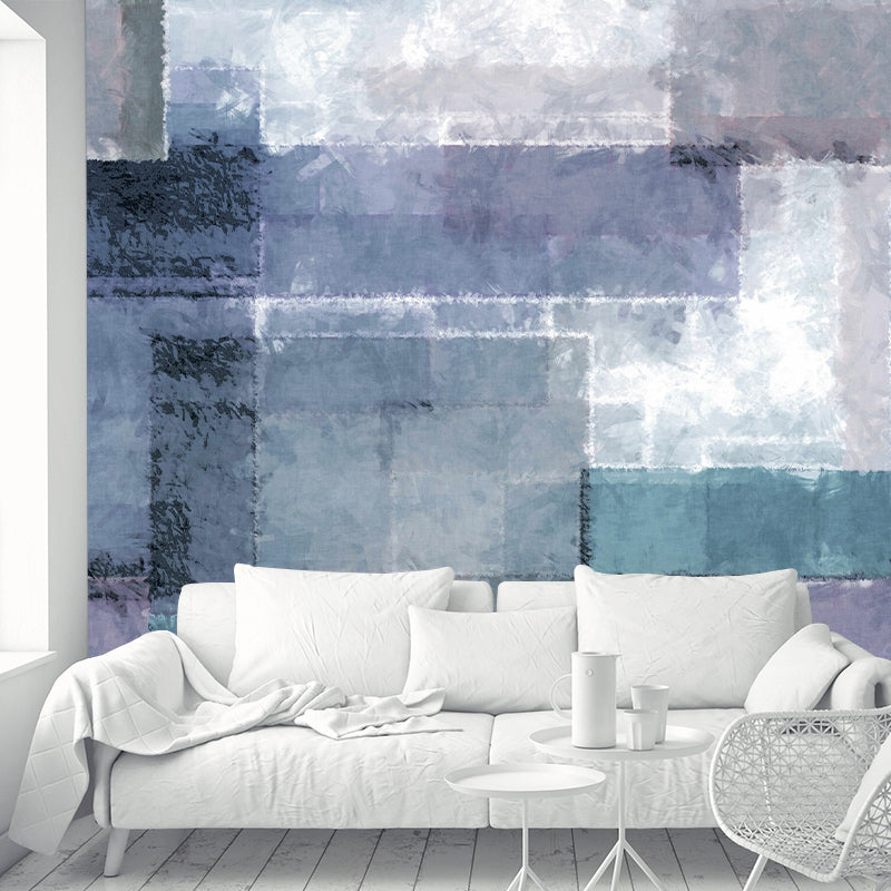 Mid-Century Tiles Painting Wall Mural Blue Moisture Resistant Wall Covering for Living Room Clearhalo 'Wall Decor' 'Wall Mural' 1206964