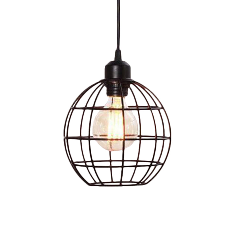 Retro Style Globe Ceiling Lamp 1 Head Metal Hanging Light Fixture with Wire Frame in Black/Copper Clearhalo 'Art Deco Pendants' 'Black' 'Cast Iron' 'Ceiling Lights' 'Ceramic' 'Crystal' 'Industrial Pendants' 'Industrial' 'Metal' 'Middle Century Pendants' 'Pendant Lights' 'Pendants' 'Rustic Pendants' 'Tiffany' Lighting' 1207362