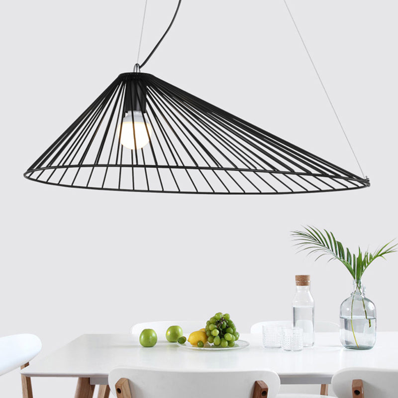 Black 1 Light Ceiling Pendant Light Modern Metallic Tapered Wire Frame Hanging Lamp for Dining Table Black Clearhalo 'Ceiling Lights' 'Pendant Lights' 'Pendants' Lighting' 1207369_ce315bc9-250b-46fe-9308-20c11f515a2c