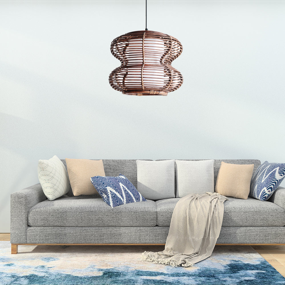 Brown Gourd Hanging Light Fixture Asian Style Single Light Bamboo Pendant with Cylinder Inner Shade for Living Room Brown Clearhalo 'Ceiling Lights' 'Pendant Lights' 'Pendants' Lighting' 120786_3715a00b-827f-4089-9c4e-d2aaa61e2050