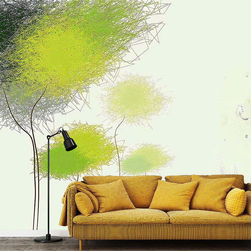 Tree and Dandelion Plant Mural Decal Nordic Style Smooth Wall Art in Green for Living Room Clearhalo 'Wall Decor' 'Wall Mural' 1208240