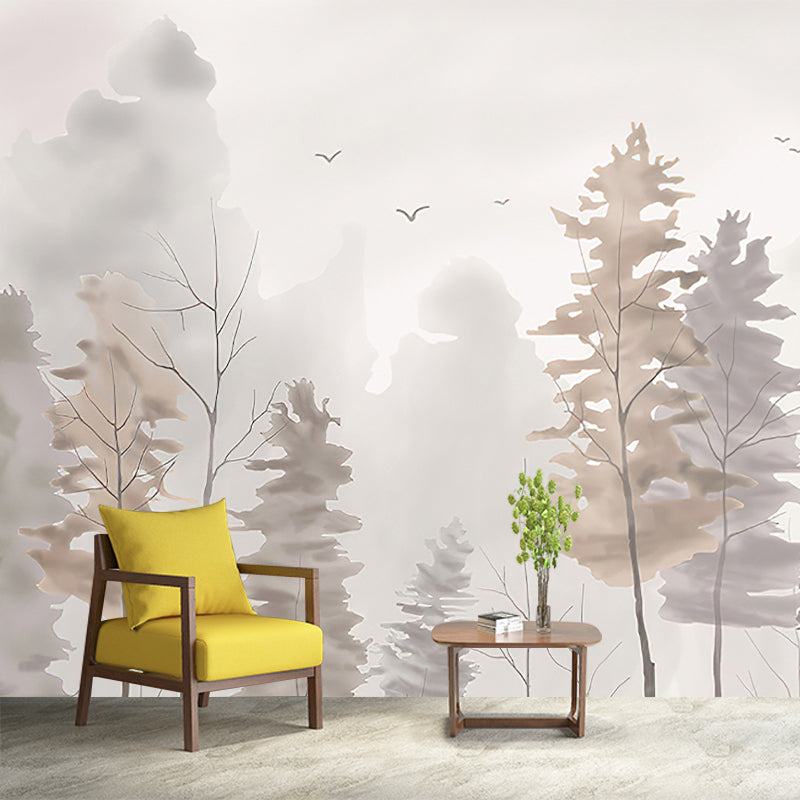 Waterproof Foggy Pine Forest Murals Customized Scandinavian Wall Decor for Bedroom Clearhalo 'Wall Decor' 'Wall Mural' 1208249