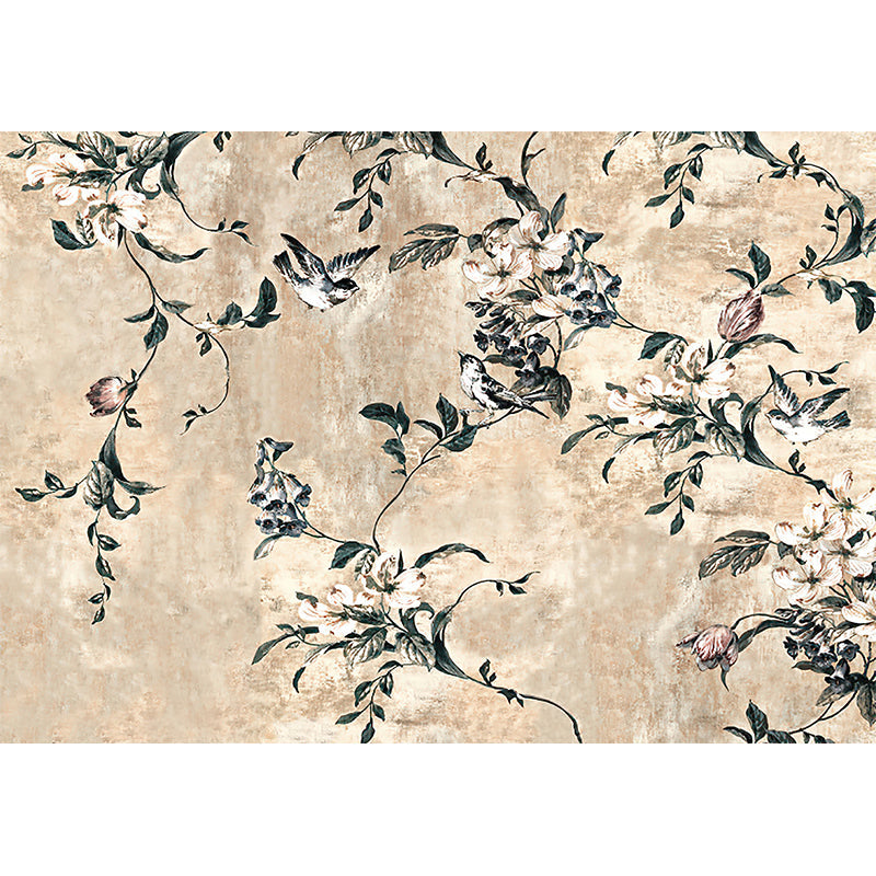 Pastel Color Chinese Style Murals Whole Bird and Peach Branch Patterned Wall Decor for Bedroom Clearhalo 'Wall Decor' 'Wall Mural' 1209189