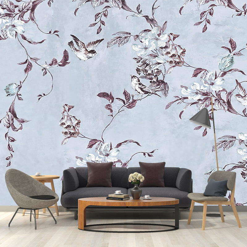 Pastel Color Chinese Style Murals Whole Bird and Peach Branch Patterned Wall Decor for Bedroom Clearhalo 'Wall Decor' 'Wall Mural' 1209193