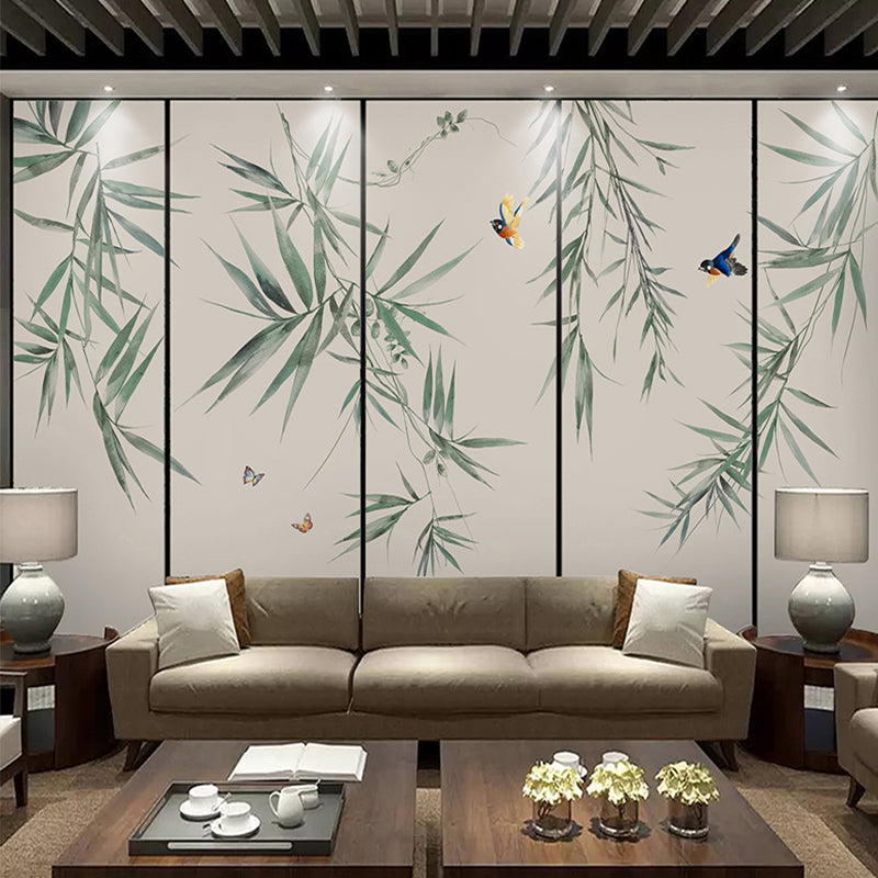 Green Bamboo Branch Wallpaper Murals Plant Chinese Style Water-Proof Wall Decor for Home Green Clearhalo 'Wall Decor' 'Wall Mural' 1209204