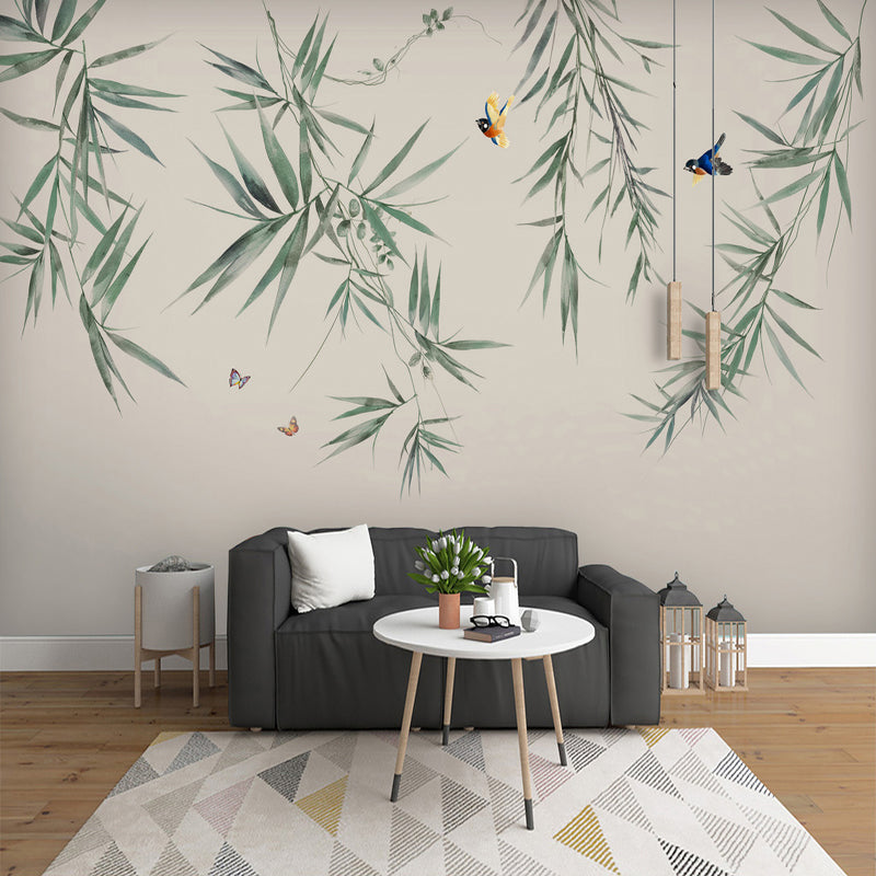 Green Bamboo Branch Wallpaper Murals Plant Chinese Style Water-Proof Wall Decor for Home Clearhalo 'Wall Decor' 'Wall Mural' 1209205