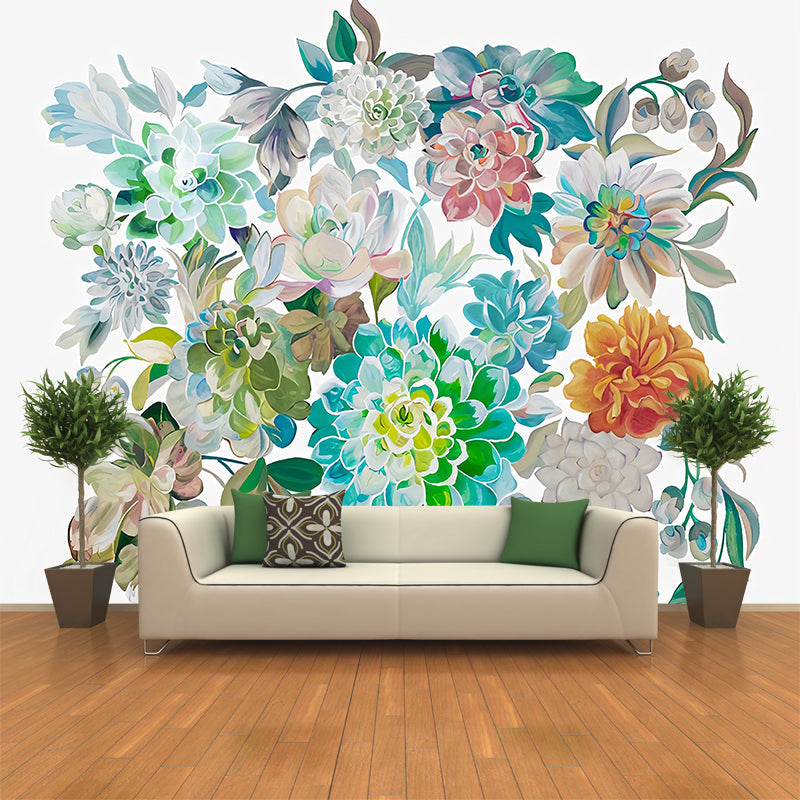 Colorful Blossom Wall Murals Flower Modernist Moisture Resistant Wall Decor on White for Home Clearhalo 'Wall Decor' 'Wall Mural' 1209233