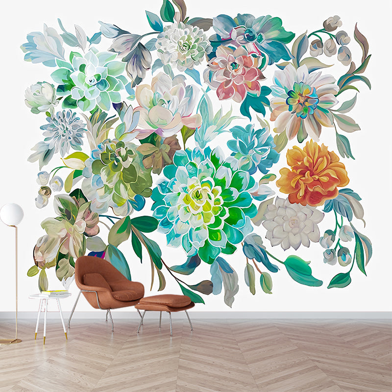 Colorful Blossom Wall Murals Flower Modernist Moisture Resistant Wall Decor on White for Home Clearhalo 'Wall Decor' 'Wall Mural' 1209234