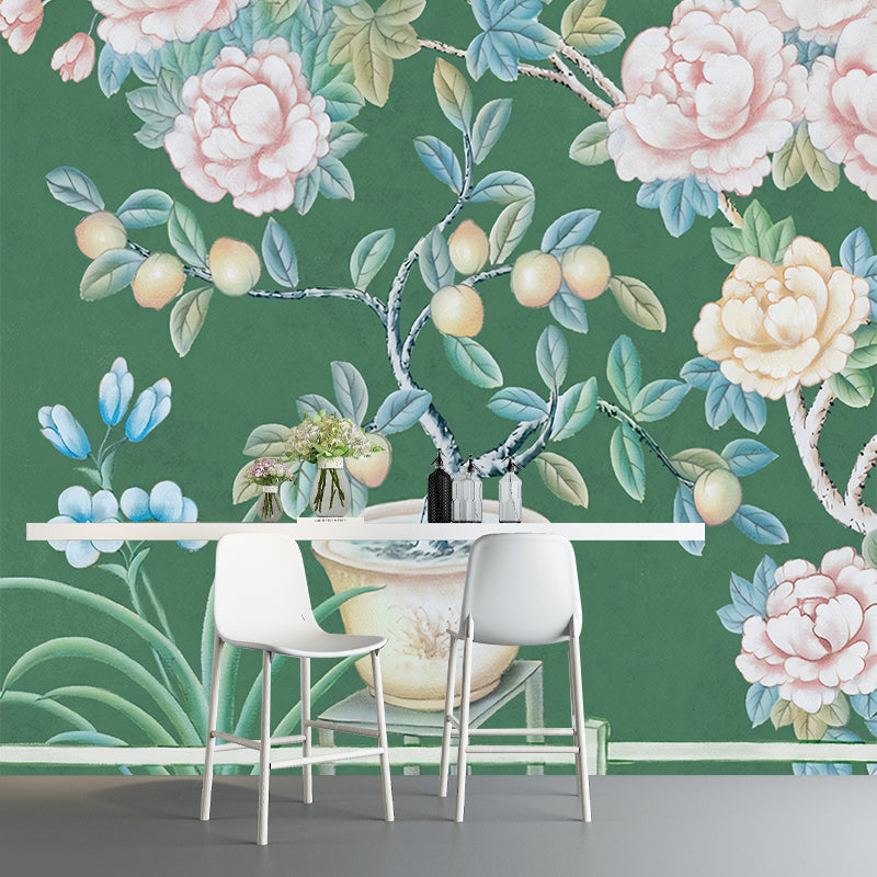 Non-Woven Washable Murals Modern Art Potted Fruit and Peony Painting Wall Decor for Dining Room Clearhalo 'Wall Decor' 'Wall Mural' 1209282