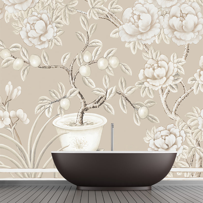 Non-Woven Washable Murals Modern Art Potted Fruit and Peony Painting Wall Decor for Dining Room Clearhalo 'Wall Decor' 'Wall Mural' 1209286