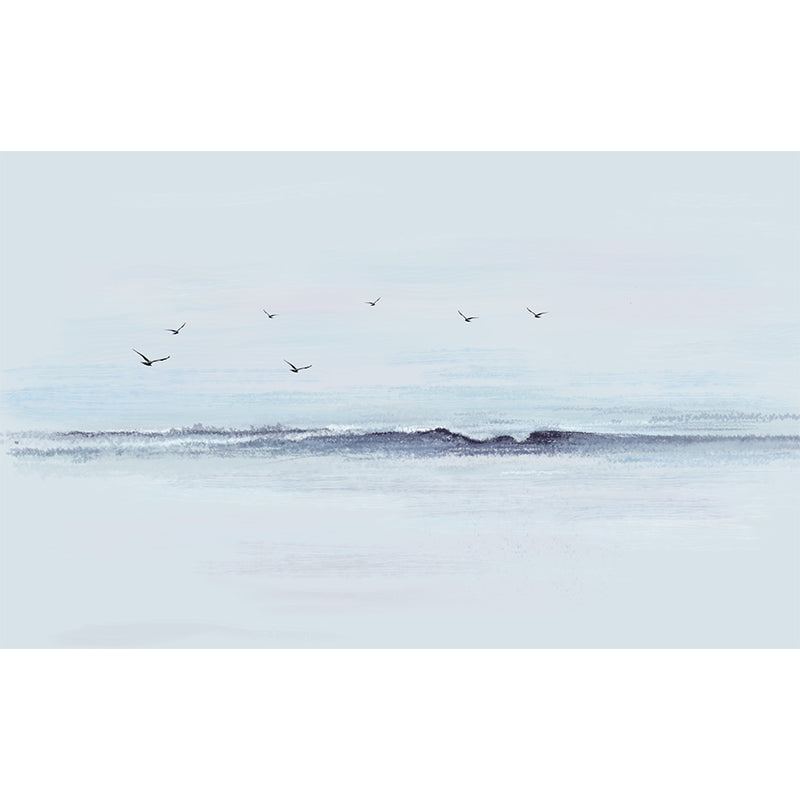 Modern Gull and Sea Surf Murals for Living Room Customized Wall Decor in Grey-Blue Clearhalo 'Wall Decor' 'Wall Mural' 1209296