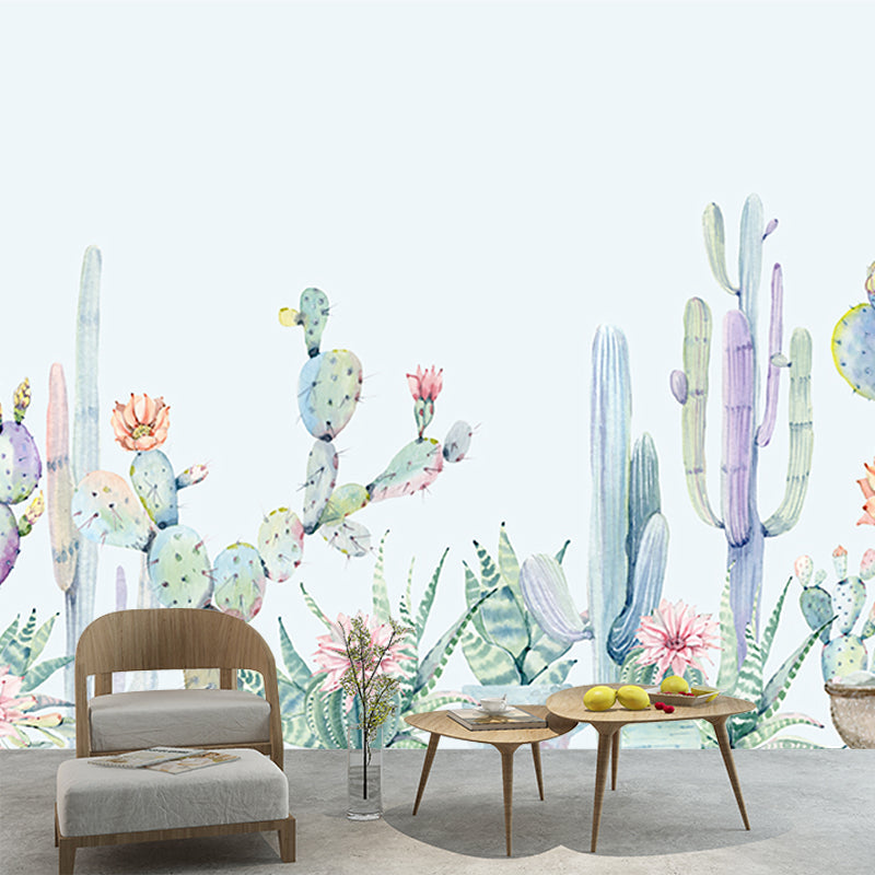 Pink-Green Cactus Mural Wallpaper Moisture Resistant Tropical Bedroom Wall Decor Pink-Green Clearhalo 'Wall Decor' 'Wall Mural' 1209309