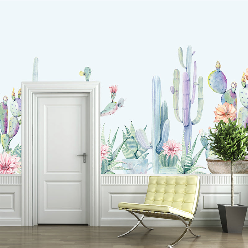 Pink-Green Cactus Mural Wallpaper Moisture Resistant Tropical Bedroom Wall Decor Clearhalo 'Wall Decor' 'Wall Mural' 1209311