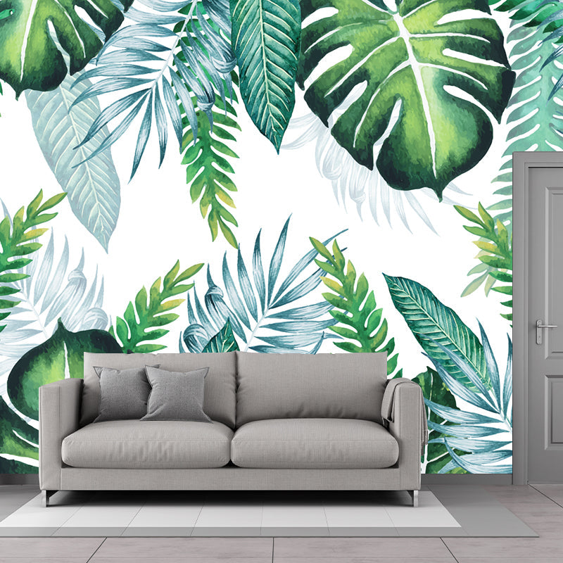 Custom Illustration Tropics Wall Murals with Plant Leaves Pattern, Green, Custom Made Clearhalo 'Wall Decor' 'Wall Mural' 1209318