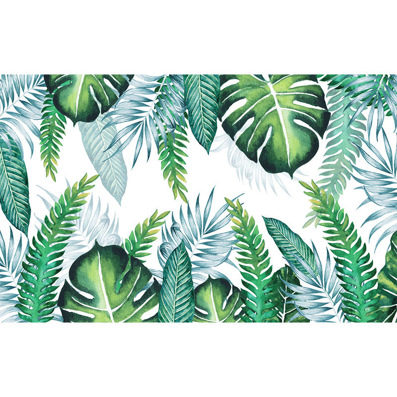 Custom Illustration Tropics Wall Murals with Plant Leaves Pattern, Green, Custom Made Clearhalo 'Wall Decor' 'Wall Mural' 1209320