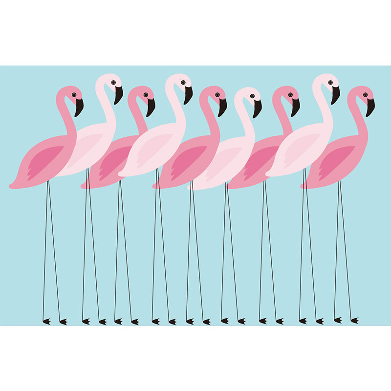 Pink Flamingo Wall Paper Murals Animal Tropix Waterproof Wall Covering on Blue for Home Clearhalo 'Wall Decor' 'Wall Mural' 1209331