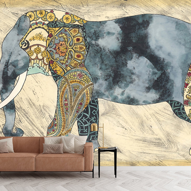 Boho-Chic Elephant Wall Mural Decal Blue-Brown Waterproof Wall Covering for Living Room Clearhalo 'Wall Decor' 'Wall Mural' 1209344