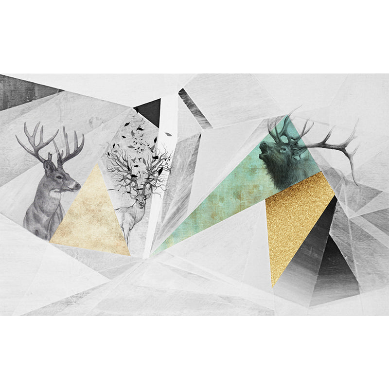 Nordic Geometric Deer Wall Murals Grey and Yellow Stain Resistant Wall Decor for Home Clearhalo 'Wall Decor' 'Wall Mural' 1209358