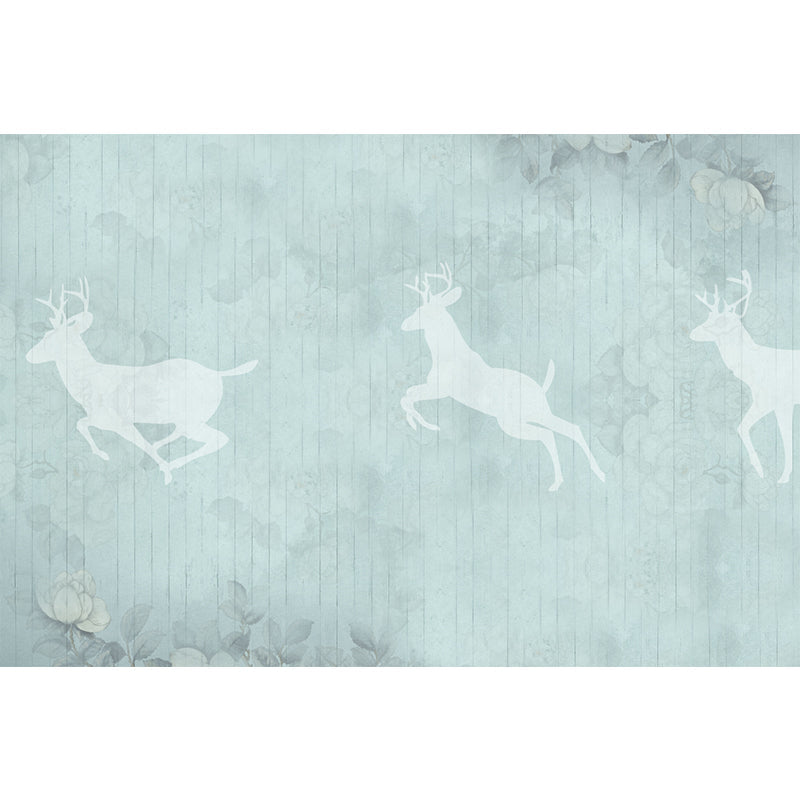 Minimalist Deer Silhouette Murals Wallpaper Grey-Blue Floral Print Wall Covering Clearhalo 'Wall Decor' 'Wall Mural' 1209388