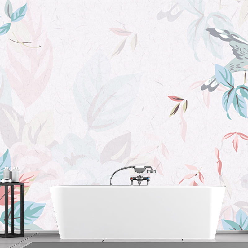 Contemporary Flowers Wall Paper Murals for Bedroom, Made to Measure Wall Decor in Pink and Blue Clearhalo 'Wall Decor' 'Wall Mural' 1209403