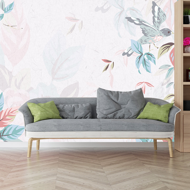 Contemporary Flowers Wall Paper Murals for Bedroom, Made to Measure Wall Decor in Pink and Blue Clearhalo 'Wall Decor' 'Wall Mural' 1209404