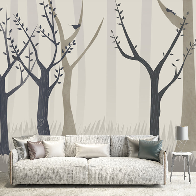 Brown Tree Murals Wallpaper Misty Forest Modern Environmental Wall Covering for Home Clearhalo 'Wall Decor' 'Wall Mural' 1209420