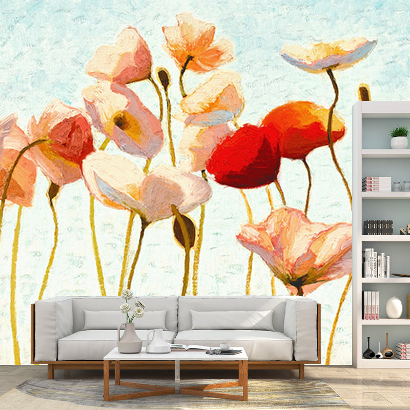 Pink Flower Wall Murals Oil Painting Modernist Stain Resistant Wall Decor for Coffee House Clearhalo 'Wall Decor' 'Wall Mural' 1209425