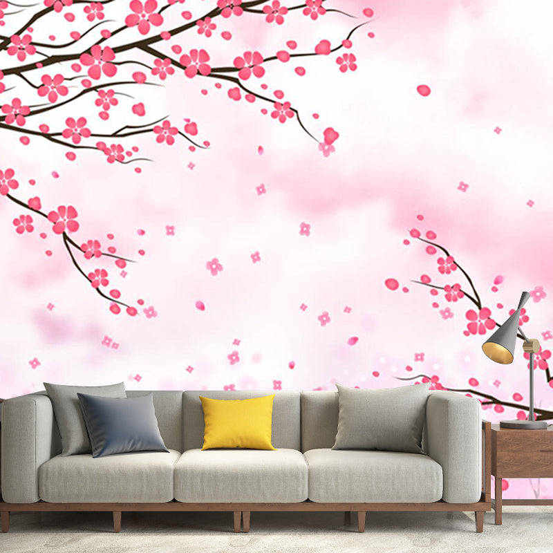 Plum Blossom Wall Murals Modernism Environment Friendly Home Wall Decor, Full Size Pink Clearhalo 'Wall Decor' 'Wall Mural' 1209576