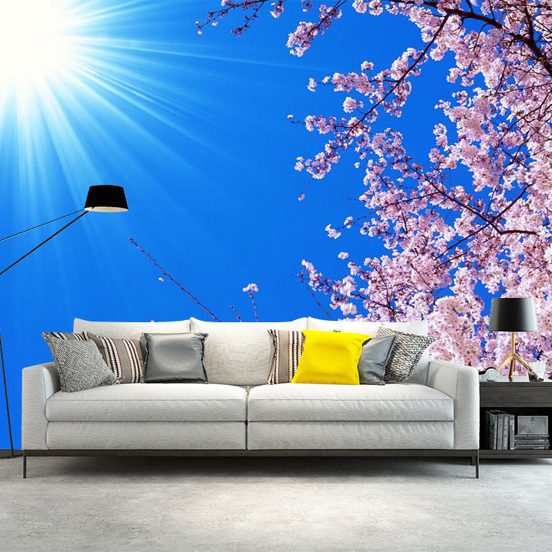 Environment Friendly Plum Blossom Murals Non-Woven Fabric Modern Wall Decor for Home Pink-Blue Clearhalo 'Wall Decor' 'Wall Mural' 1209584