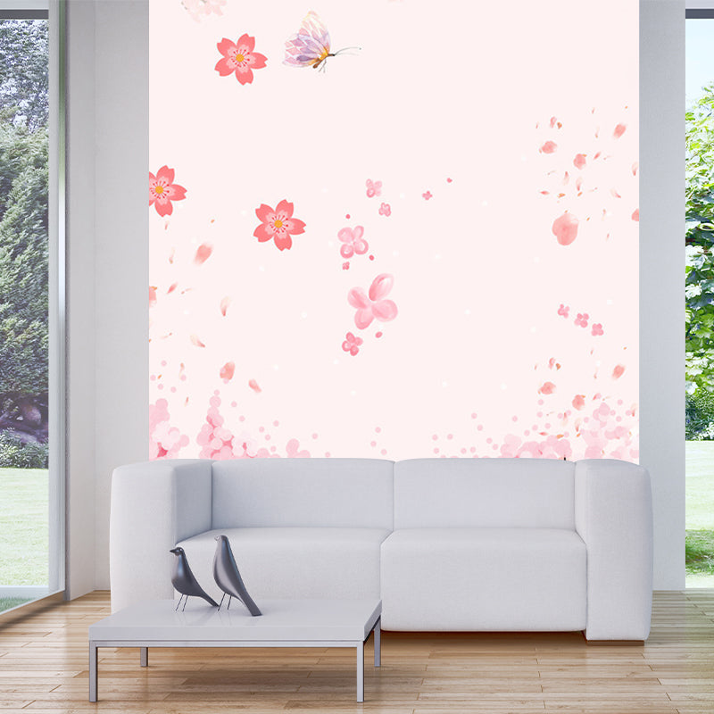 Romantic Plum Blossom Murals Wallpaper for Accent Wall, Pink, Customize Size Available Pink Clearhalo 'Wall Decor' 'Wall Mural' 1209602