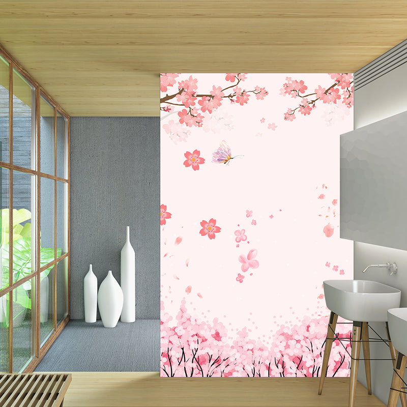 Romantic Plum Blossom Murals Wallpaper for Accent Wall, Pink, Customize Size Available Clearhalo 'Wall Decor' 'Wall Mural' 1209604