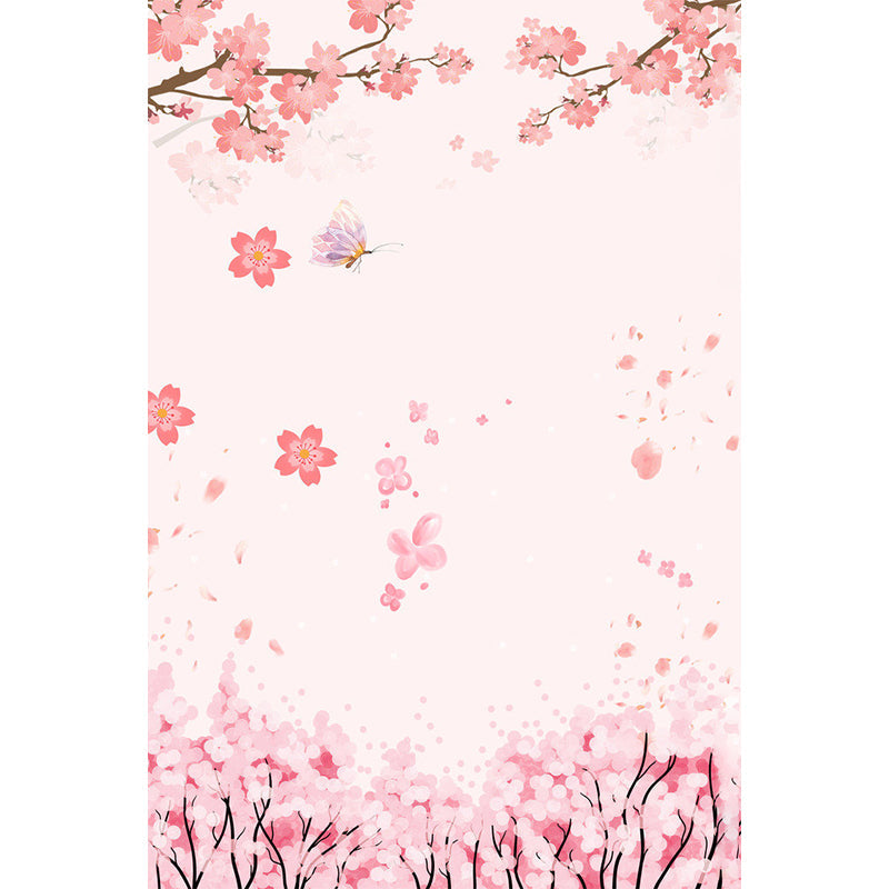 Romantic Plum Blossom Murals Wallpaper for Accent Wall, Pink, Customize Size Available Clearhalo 'Wall Decor' 'Wall Mural' 1209605