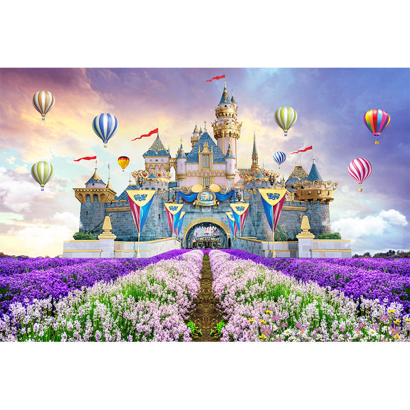 Castle Lavender Field Mural Decal Fantasy Non-Woven Fabric Wall Art in Purple-Blue Clearhalo 'Wall Decor' 'Wall Mural' 1209613