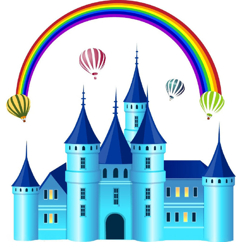 Rainbow and Castle Wall Mural Fantasy Water-Proof Kids Bedroom Wall Art, Custom Print Clearhalo 'Wall Decor' 'Wall Mural' 1209628