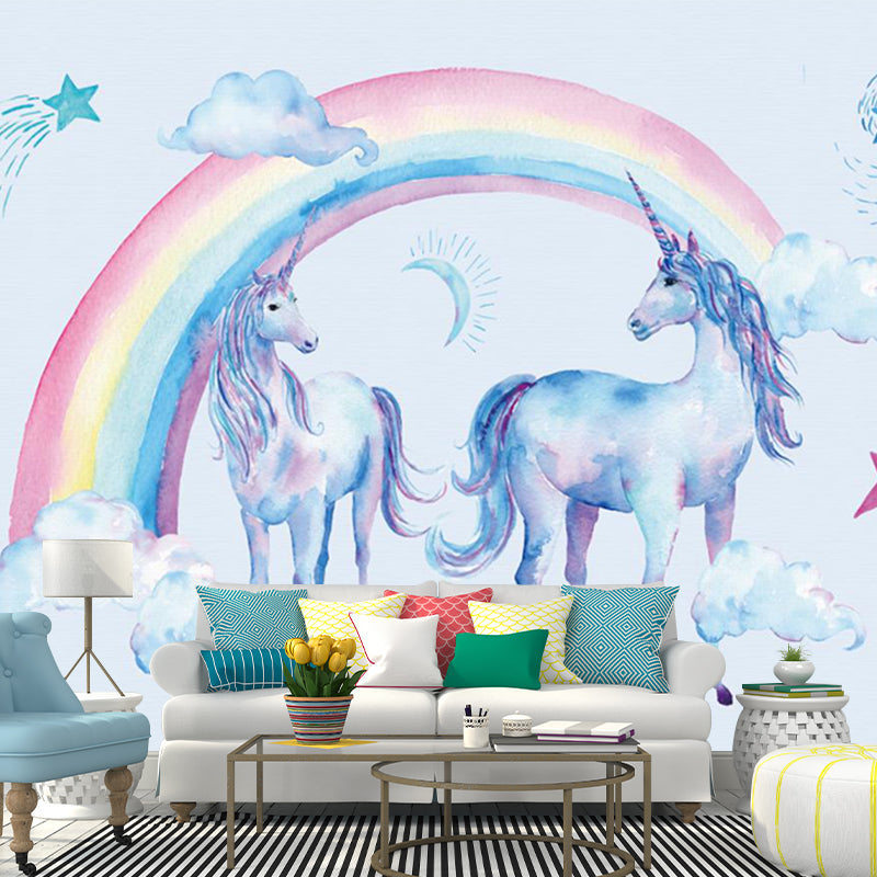 Non-Woven Washable Murals Childrens Art Unicorn and Rainbow Wall Decor for Bedroom Clearhalo 'Wall Decor' 'Wall Mural' 1209657