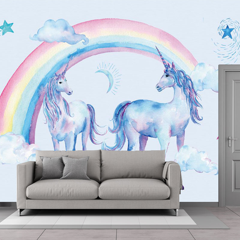 Non-Woven Washable Murals Childrens Art Unicorn and Rainbow Wall Decor for Bedroom Clearhalo 'Wall Decor' 'Wall Mural' 1209658