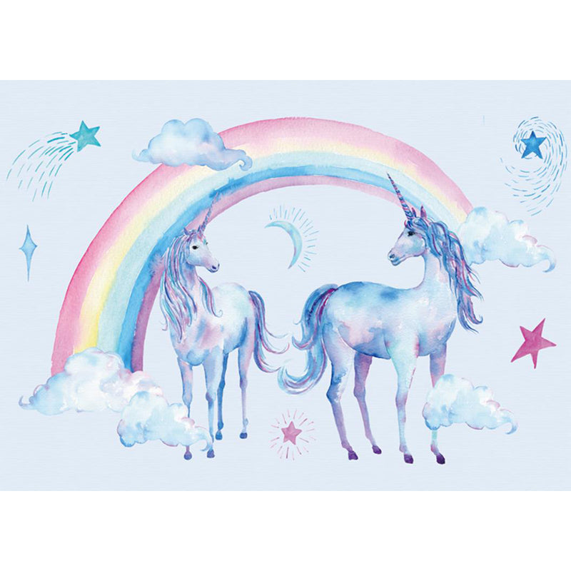 Non-Woven Washable Murals Childrens Art Unicorn and Rainbow Wall Decor for Bedroom Clearhalo 'Wall Decor' 'Wall Mural' 1209659