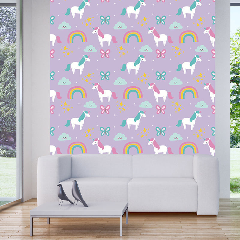 Cartoon Pony Printed Wallpaper Murals Purple-Green Stain Resistant Wall Art for Home Purple-Green Clearhalo 'Wall Decor' 'Wall Mural' 1209664