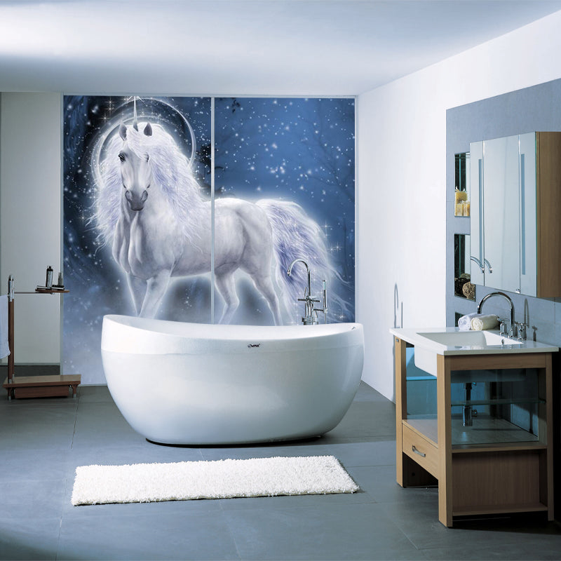 Fairy Tale Steed Wallpaper Murals Scandinavian Smooth Wall Art in Blue and White Clearhalo 'Wall Decor' 'Wall Mural' 1209716