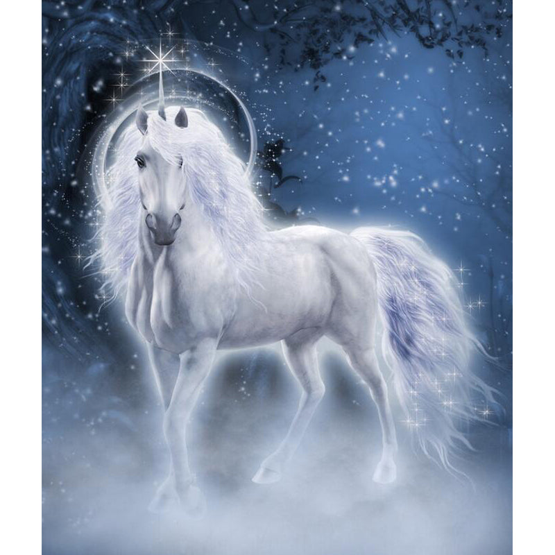 Fairy Tale Steed Wallpaper Murals Scandinavian Smooth Wall Art in Blue and White Clearhalo 'Wall Decor' 'Wall Mural' 1209717