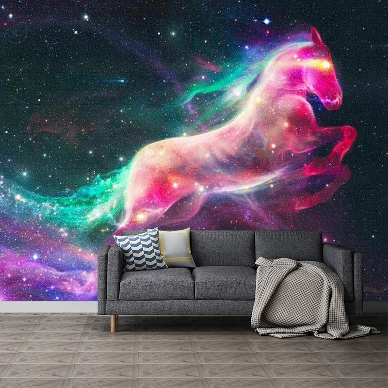 Purple-Green Unicorn Mural Decal Stain Resistant Wall Covering for Bedroom, Non-Woven Purple-Green Clearhalo 'Wall Decor' 'Wall Mural' 1209729