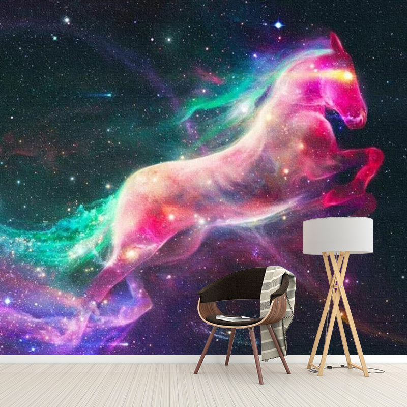 Purple-Green Unicorn Mural Decal Stain Resistant Wall Covering for Bedroom, Non-Woven Clearhalo 'Wall Decor' 'Wall Mural' 1209730