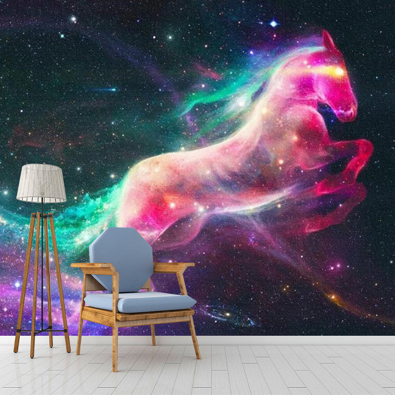 Purple-Green Unicorn Mural Decal Stain Resistant Wall Covering for Bedroom, Non-Woven Clearhalo 'Wall Decor' 'Wall Mural' 1209731