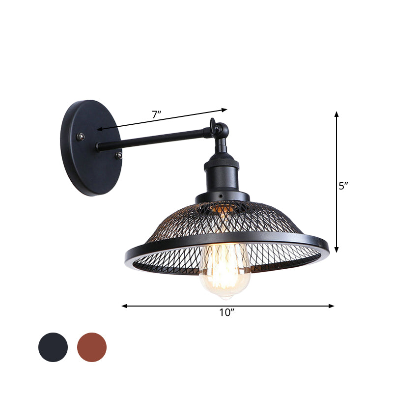 Flared Restaurant Sconce Fixture with Mesh Shade Retro Style Wrought Iron 1 Bulb Black/Rust Wall Lamp Clearhalo 'Wall Lamps & Sconces' 'Wall Lights' Lighting' 1209759