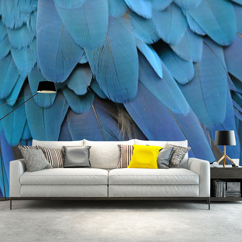 Modern Feather Wallpaper Murals Non-Woven Fabric Decorative Blue Wall Decor for Bedroom Blue Clearhalo 'Wall Decor' 'Wall Mural' 1209795