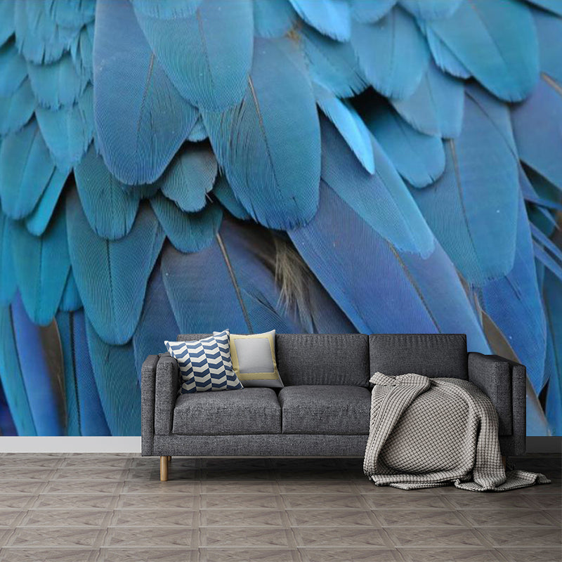 Modern Feather Wallpaper Murals Non-Woven Fabric Decorative Blue Wall Decor for Bedroom Clearhalo 'Wall Decor' 'Wall Mural' 1209796