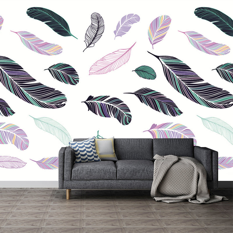 Feathers Pattern Murals Contemporary Waterproofing Home Wall Covering, Personalised Size Clearhalo 'Wall Decor' 'Wall Mural' 1209845