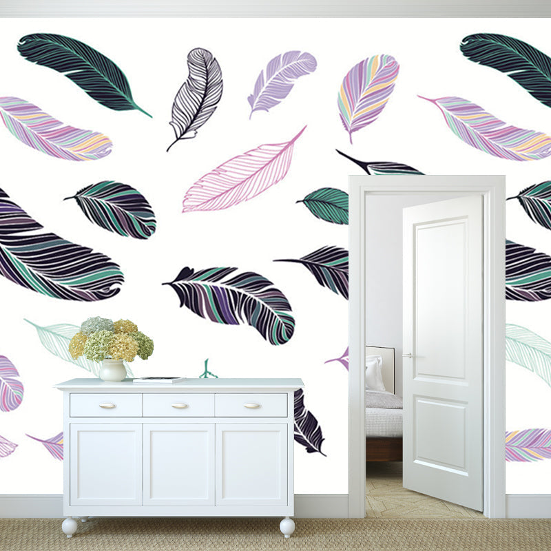 Feathers Pattern Murals Contemporary Waterproofing Home Wall Covering, Personalised Size Clearhalo 'Wall Decor' 'Wall Mural' 1209846