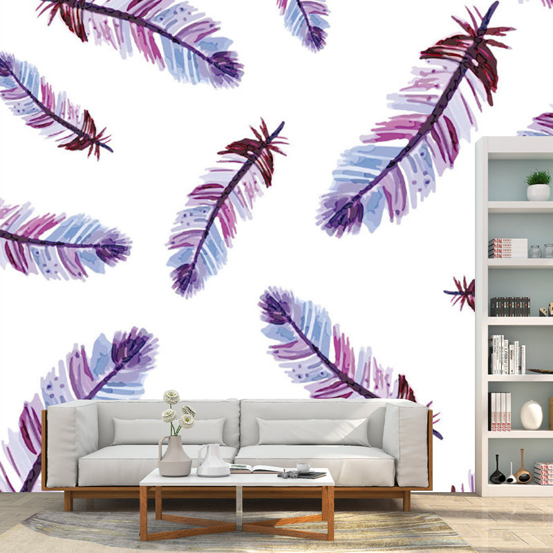 Home Decor Feathers Wall Murals Non Woven Fabric Modernist Wall Decor for Bedroom Clearhalo 'Wall Decor' 'Wall Mural' 1209851